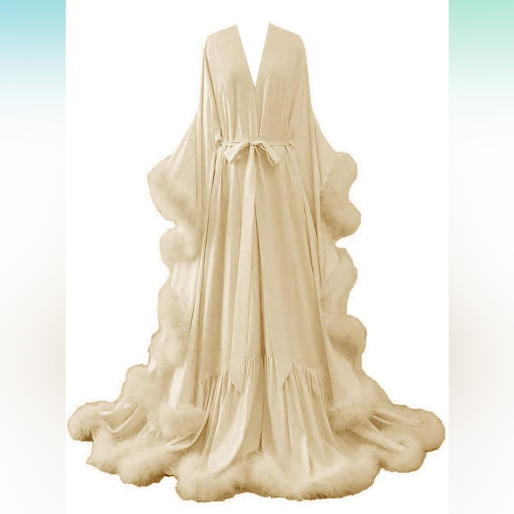 Luxury Robe - Faux Feather Bridal Robe Wedding Long Lingerie Robe